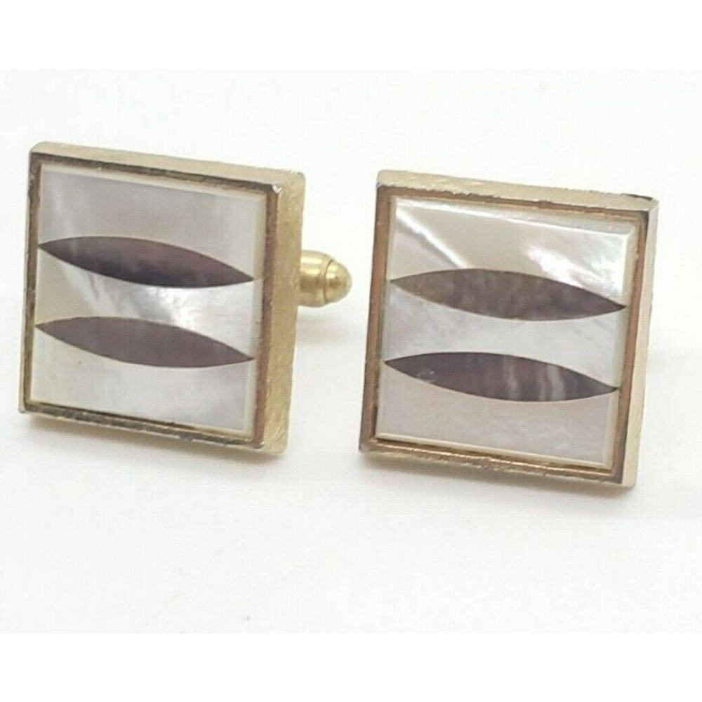 Vintage CuffLinks Gold Metal Abalone Mother of Pearl Inlaid Dante